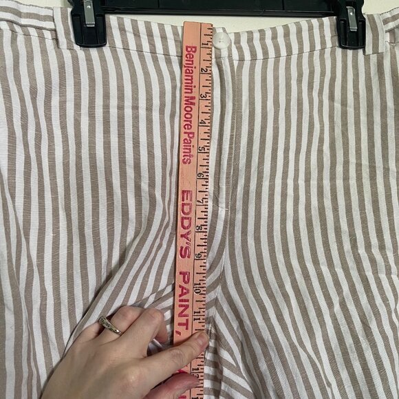 J. Jill Love Linen Women's 18 Pants Wide Leg Capri Cropped Tan Beige Striped T7 - Picture 5 of 10
